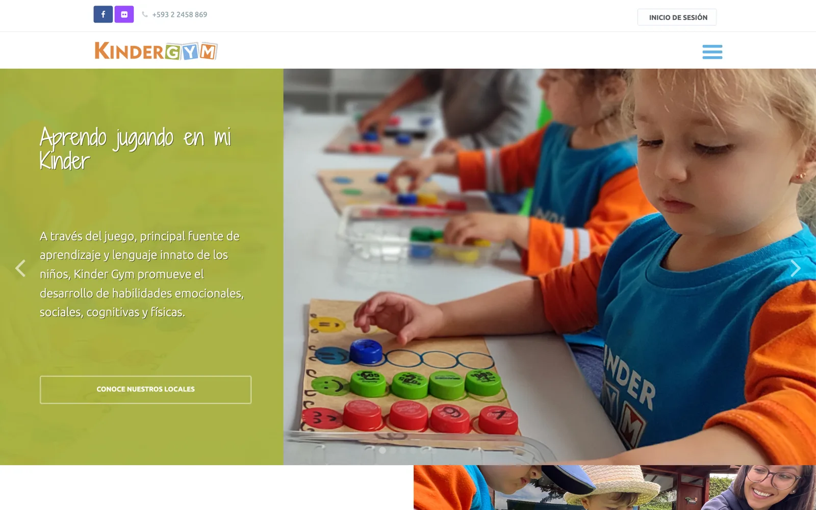 Página de inicio del sitio web de Kindergym